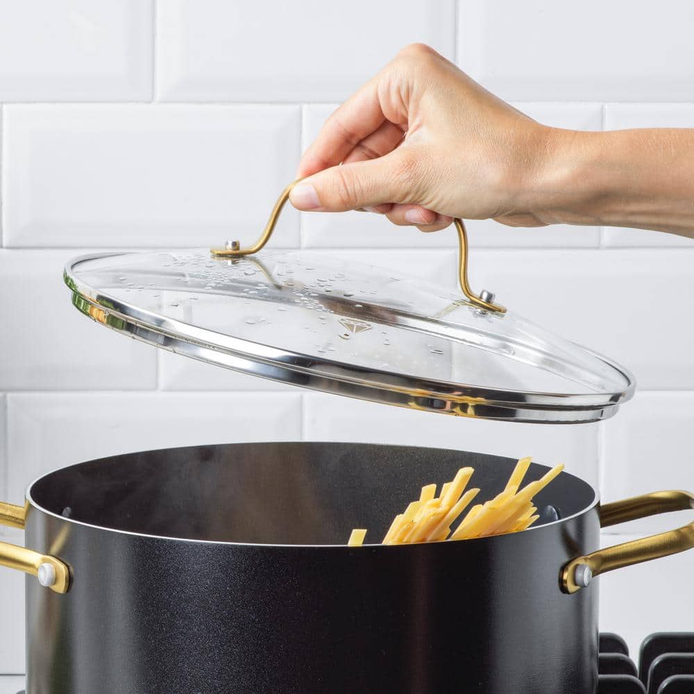 Black and Gold 14-Piece Nonstick Cookware Set with Glass Lids