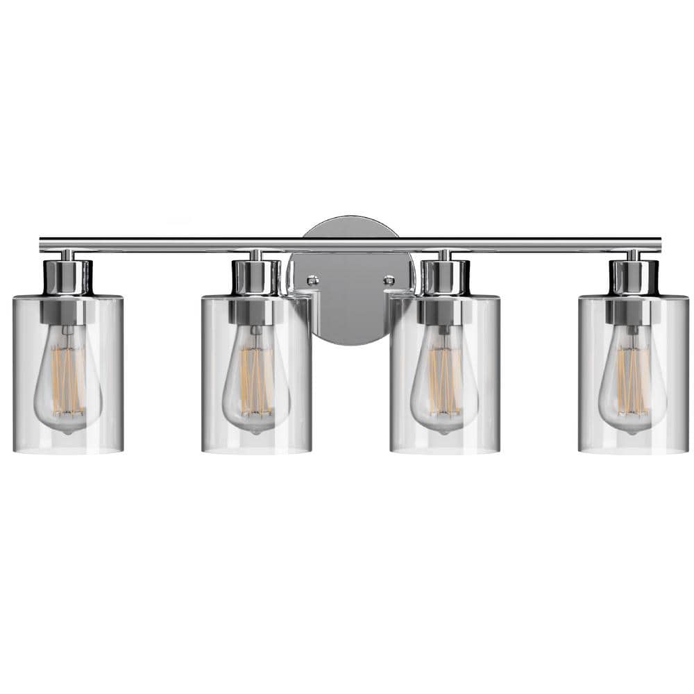 Tivleed 24 in. 4Light Silver Vanity Light with Clear Glass Shade, Bulb Not Included (1Piece