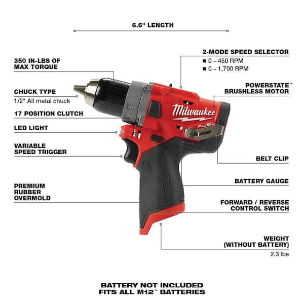 Milwaukee M12 FUEL Brushless 1/2 In. Subcompact Cordless Drill/Driver Kit  with 4.0 Ah & 2.0 Ah Battery & Charger - Eastwood Hardware