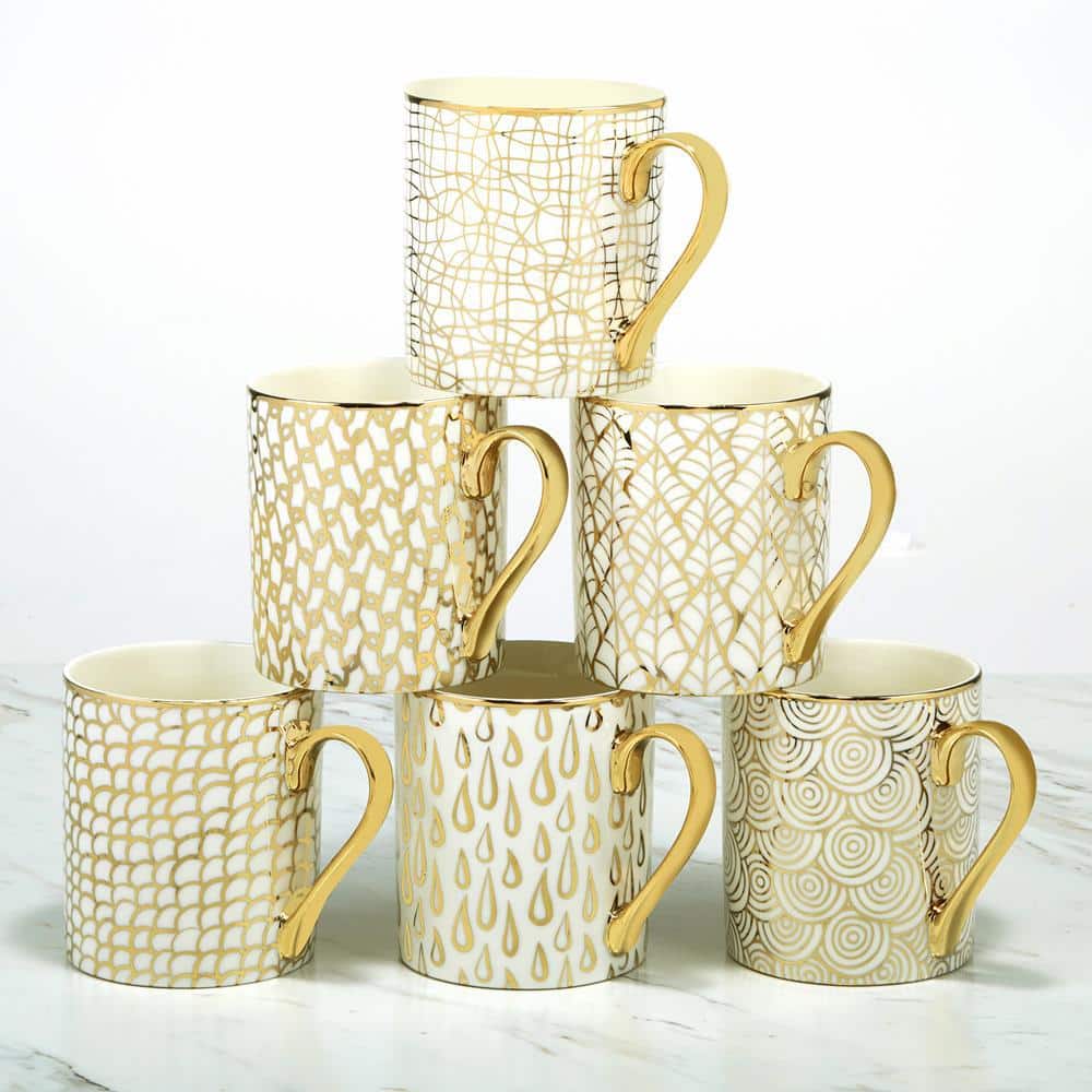 Large Ceramic Coffee Mug Tea Mugs Cups with Golden Handle Modern Black and  White Pattern
