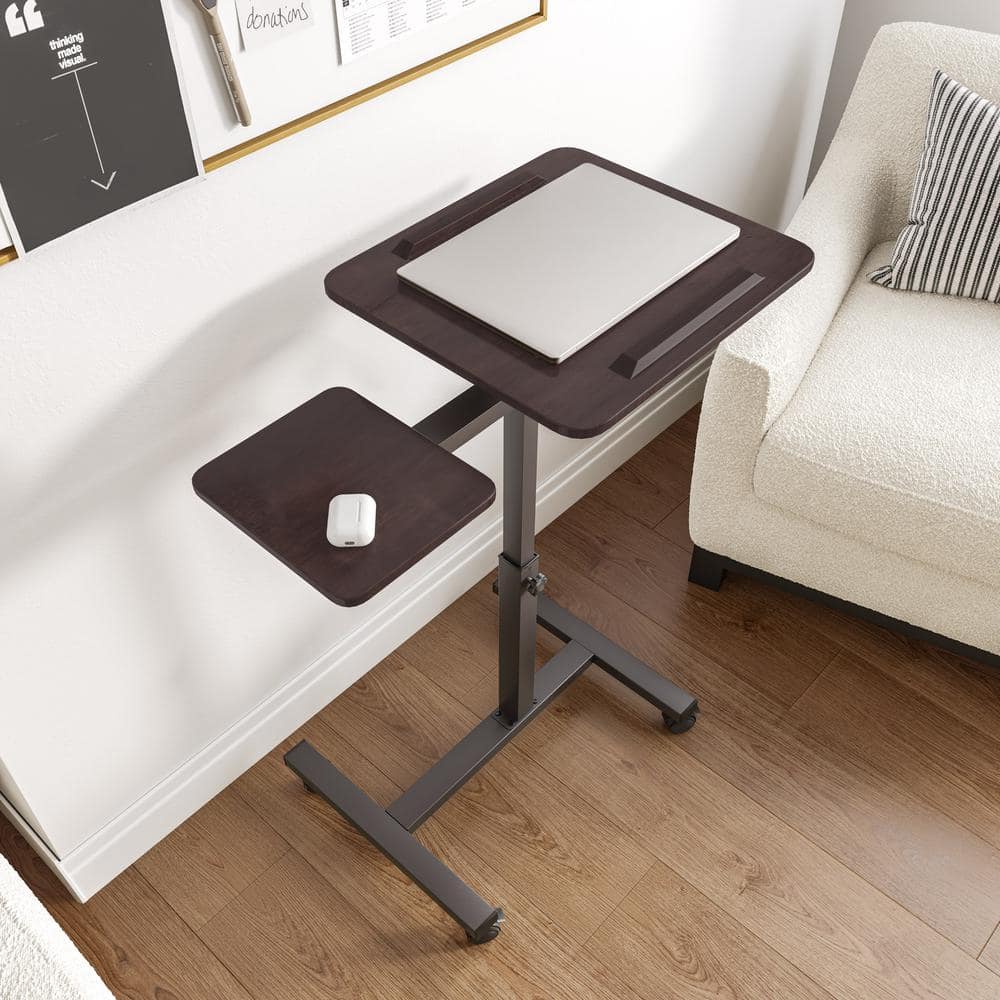 Walnut Adjustable Height Rolling Laptop Desk with Side Table