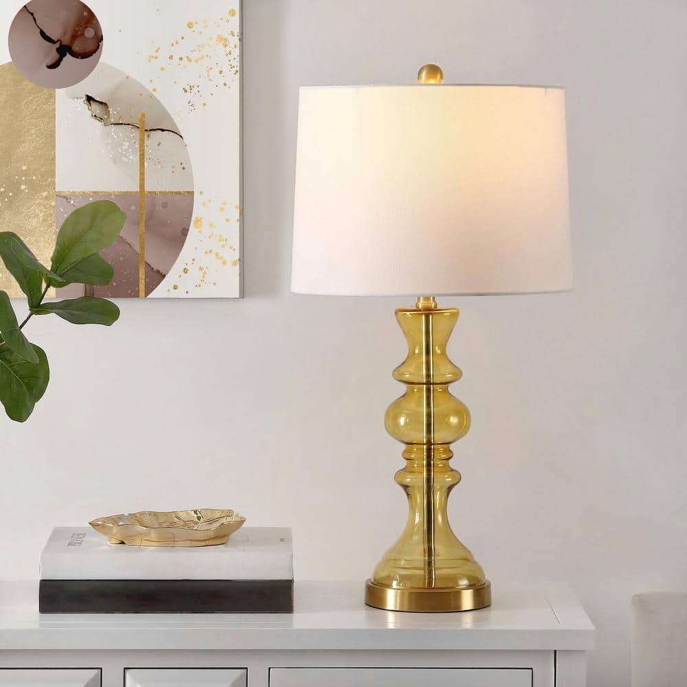 White Glass Candlestick Table Lamp with Cotton Shade