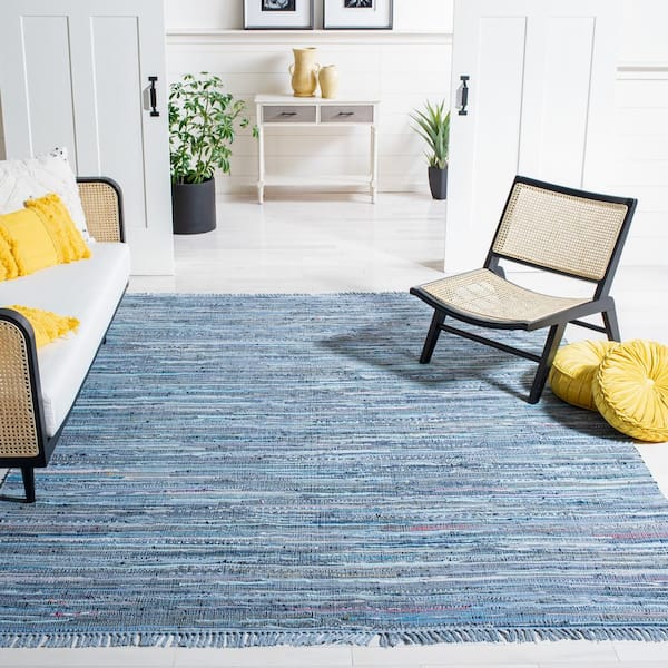 Rag Rug Blue/Multi 8 ft. x 10 ft. Striped Speckled Area Rug