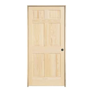 36 in. x 80 in. Pine Unfinished Left Handed 6-Panel Wood Single Prehung Interior Door
