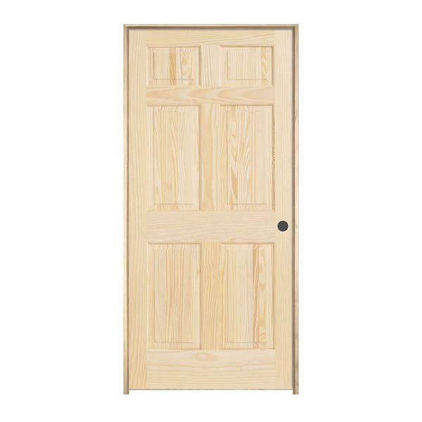 JELD-WEN 32 in. x 80 in. Pine Unfinished Left-Hand 6-Panel Wood Single Prehung Interior Door