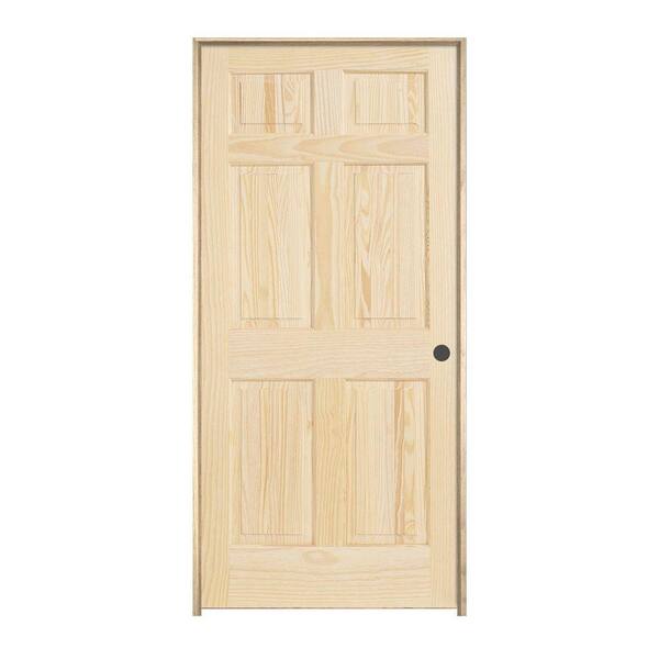 JELD-WEN 28 in. x 80 in. Woodgrain 6-Panel Unfinished Pine Single Pre-hung Interior Door