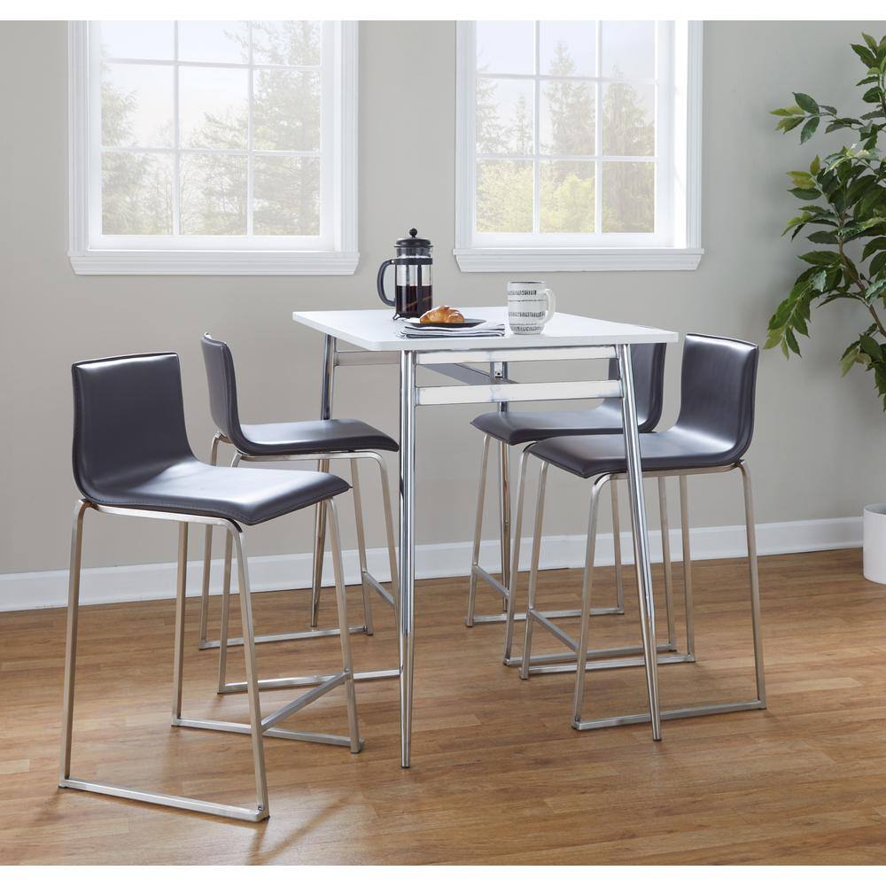 Lumisource MarcelMara 5Piece Grey Faux Leather, Stainless Steel