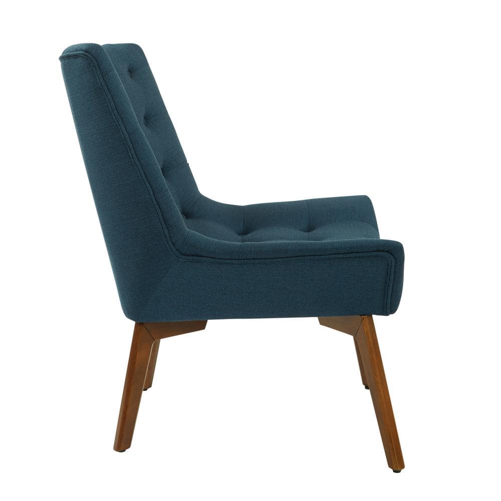 Azure Slipper Chair with Sculpted Wood Legs and Tufted Detail