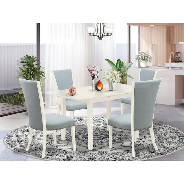 East West Furniture 5-Piece Linen white Solid Wood Top - Dining Room Set - Seats 4