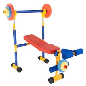 Toy Weight Bench Workout Equipment Set for Beginner Exercise, Weightlifting with Leg Press & Barbell-Easy Assembly