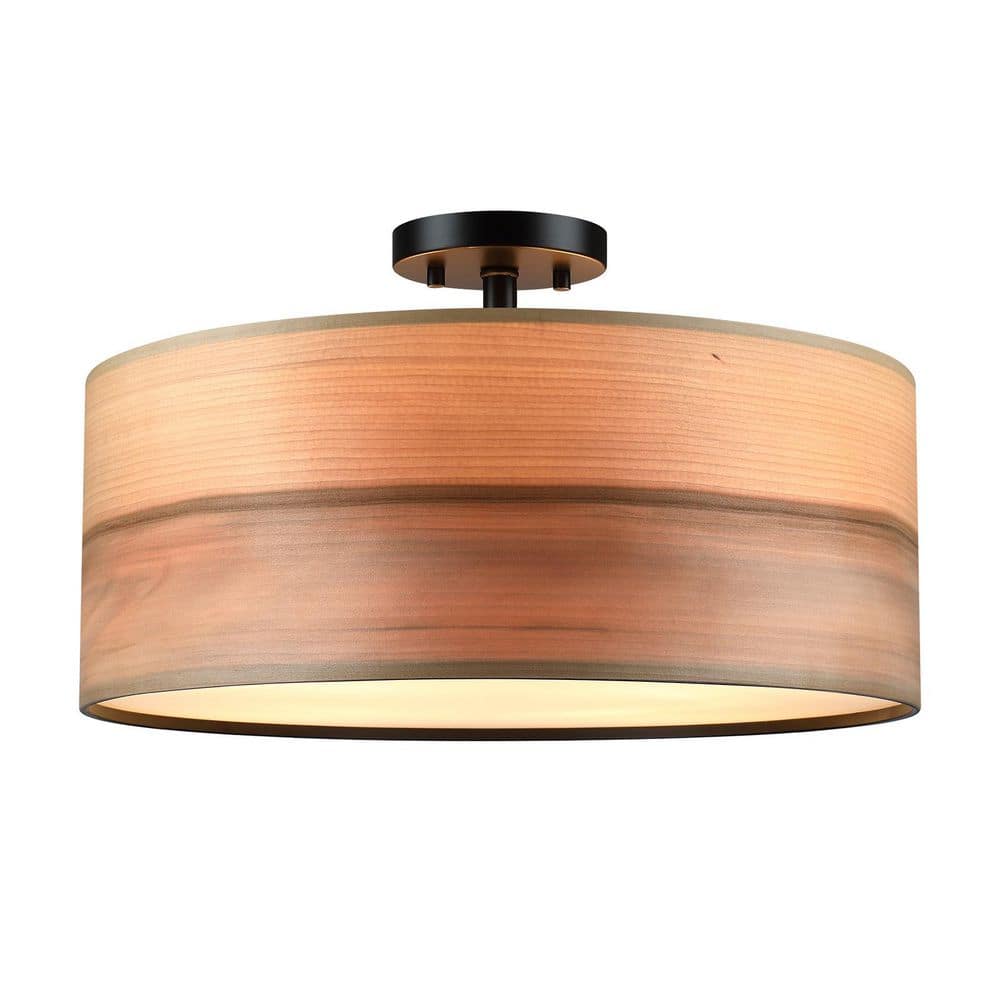 Milton 18 in. 4-Light Wood Veneer Drum Semi Flush Mount with Black Canopy price history on PriceWatchPro