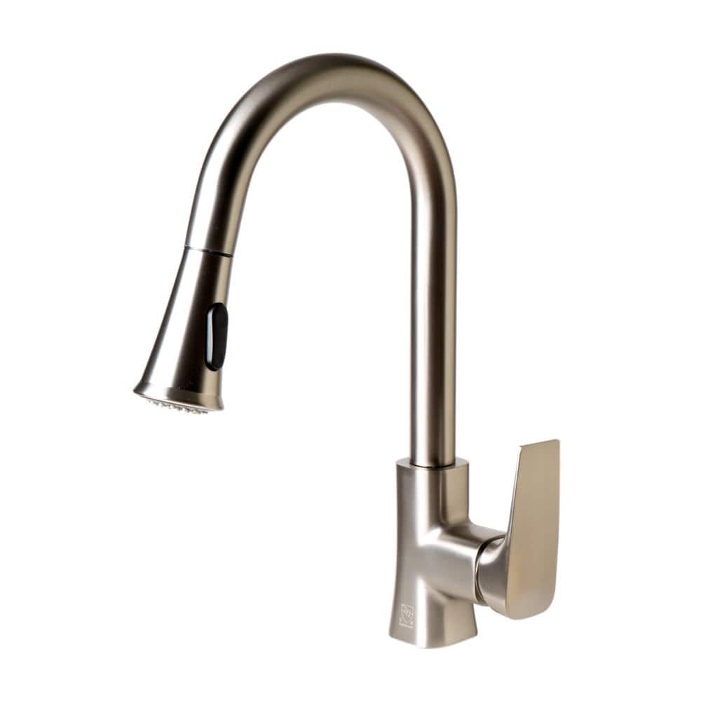 Brushed Nickel Gooseneck Pull Down Kitchen Faucet with Spray