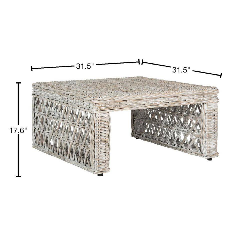 White Wash Wicker and Mahogany Square Coffee Table