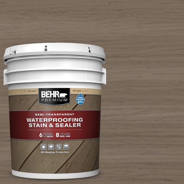 BEHR PREMIUM 5 gal. #ST-159 Boot Hill Grey Semi-Transparent Waterproofing Exterior Wood Stain and Sealer