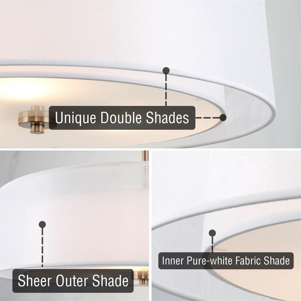 Cool Brass 20" Double Drum Chandelier with Fabric Shade