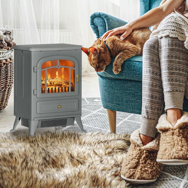 HOMCOM Freestanding Electric Fireplace Heater, Fireplace Stove With Realistic Flame Effect And Adjustable Temperature~820 220v80wt