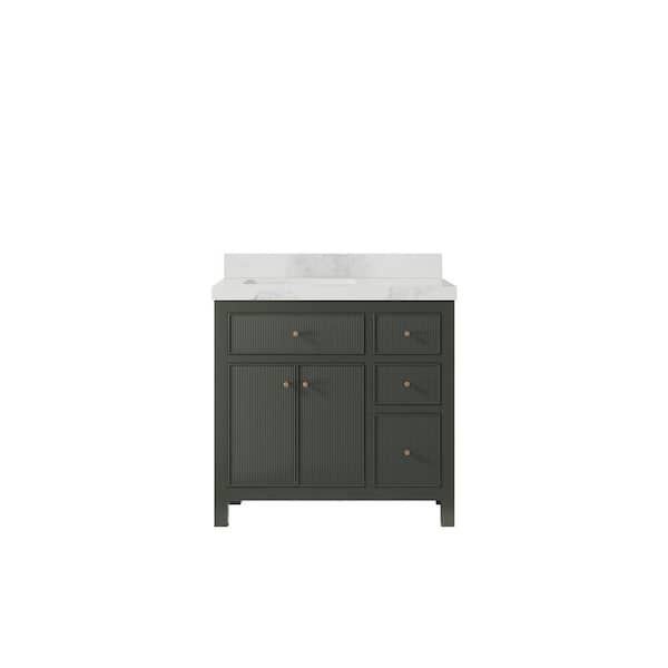 Willow Collections Sonoma 36 in. W x 22 in. D x 36 in. H Left Offset Sink Bath Vanity in Pewter Green with 2" Calacatta Nuvo Top