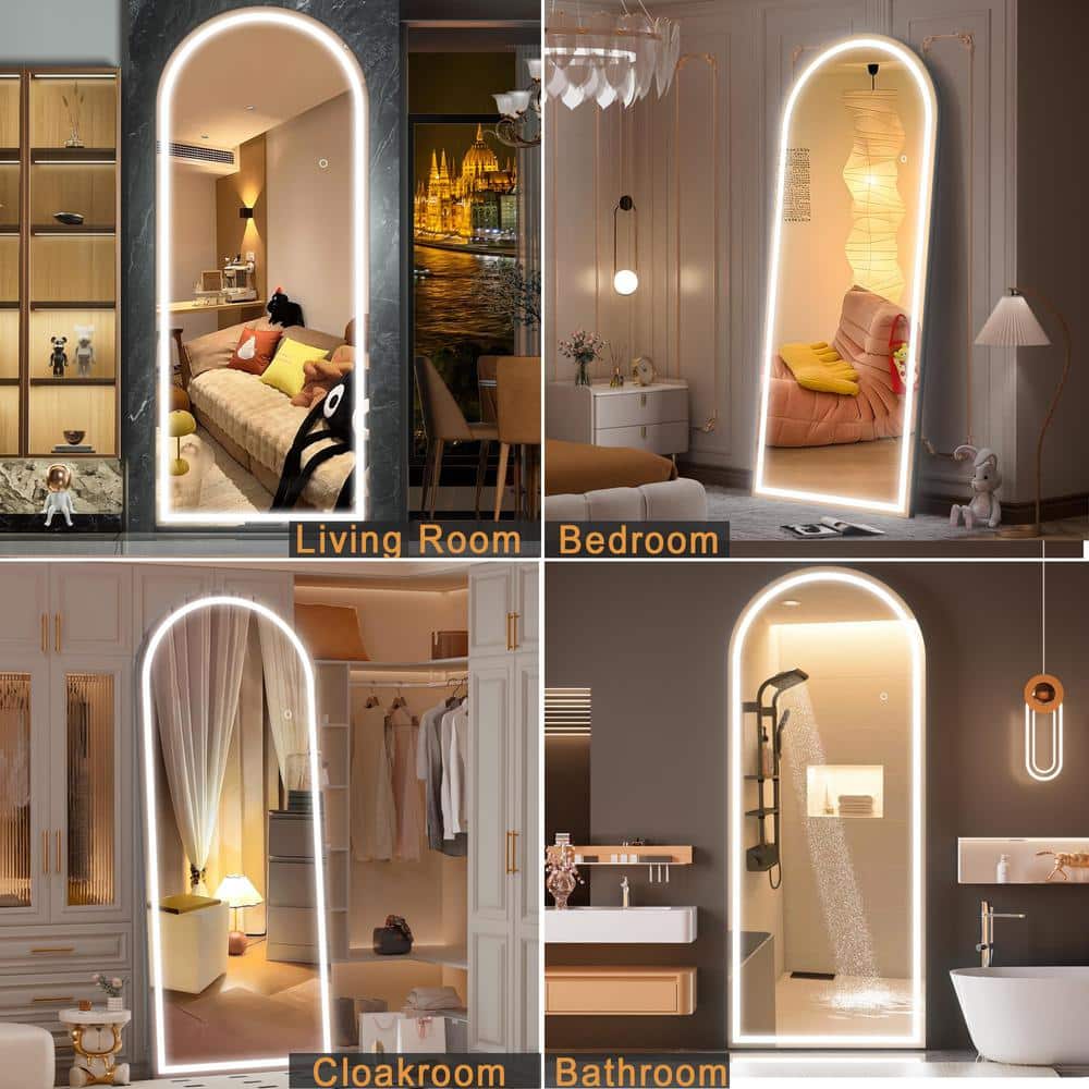 Oversized Black Metal Arch LED Full-Length Standing Mirror