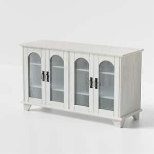 45 in. W x 26 in. H Antique Woodgrain White Media Storage Stands TV Stands with Arch Glass Door