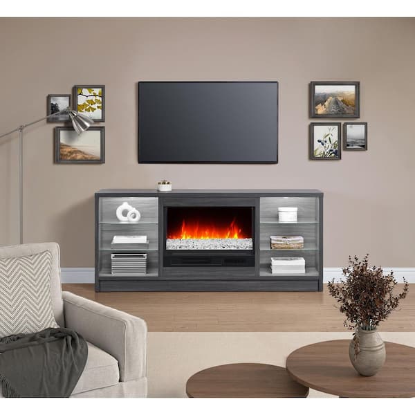 Whalen 65 in. Fireplace Console-Dark and Medium Charcoal Birch