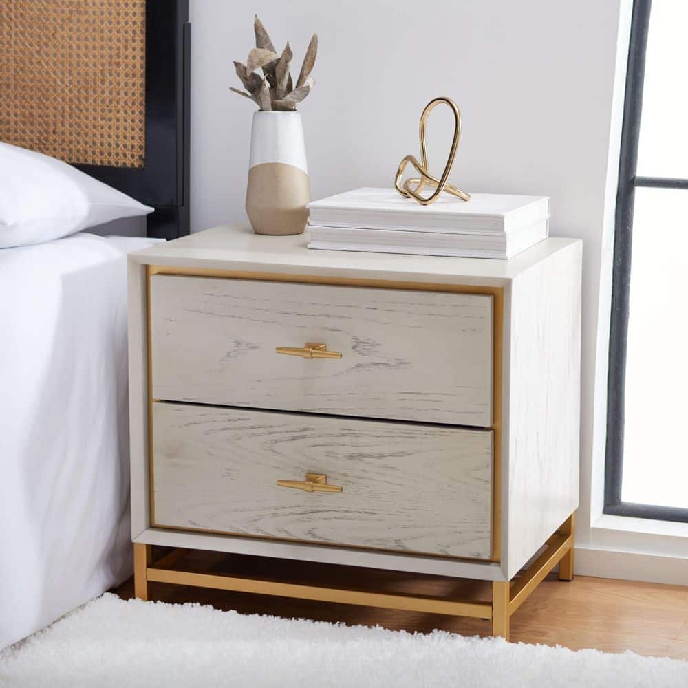 Fenno White Washed/Brass 2-Drawer Nightstand price history on PriceWatchPro