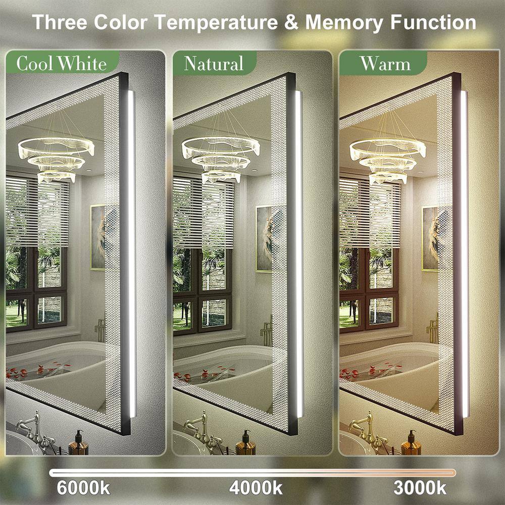 40x32 Black Framed LED Vanity Mirror with Anti-Fog Tempered Glass