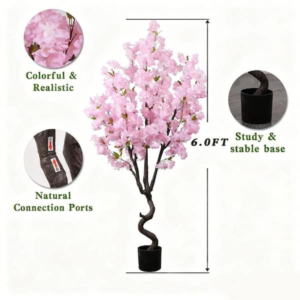 6 ft. Pink Artificial Cherry Blossom Tree in Pot HDF8HJXWPY - The