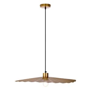 Leanne 40-Watt 1-Light Antique Brass Shaded Pendant Light with Wavy Dome-Shaped Shade