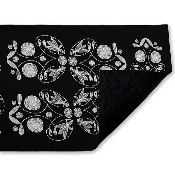 Varied Round Fractals Black 18 in. x 30 in. Polyester Non-Slip Outdoor Door Mat