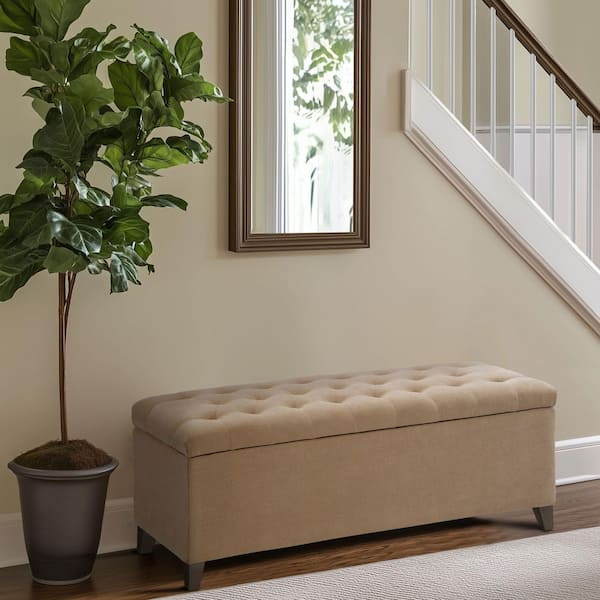 Sasha Sand Bedroom Bench with Tufted Top Upholstered Storage 49 in. W