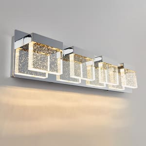 Essence Bubble Cube 24 in. 4-Light Chrome Modern Integrated LED Vanity Light Bar for Bathroom with Bubble Glass