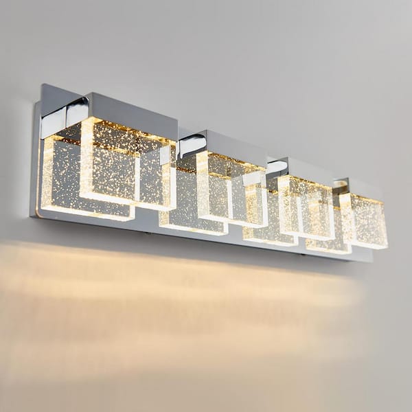 Artika Essence Bubble Cube 24 in. 4-Light Chrome Modern Integrated LED Vanity Light Bar for Bathroom with Bubble Glass