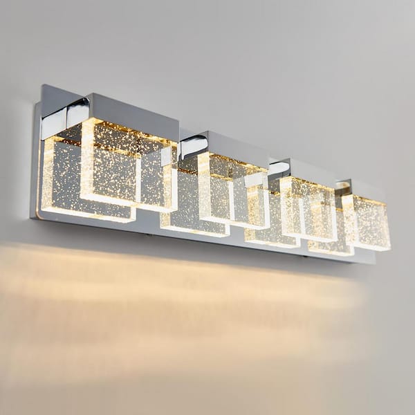 Essence Bubble Cube 24 in. 4-Light Chrome Modern Integrated LED Vanity Light Bar for Bathroom with Bubble Glass