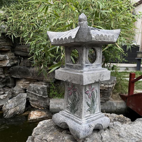Asian Orchid Pagoda Statue Miniature Tower Lantern Garden