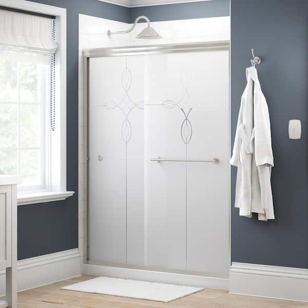 Delta Traditional 59-3/8 in. x 70 in. Semi-Frameless Sliding Shower Door in Nickel with 1/4 in. Tempered Tranquility Glass