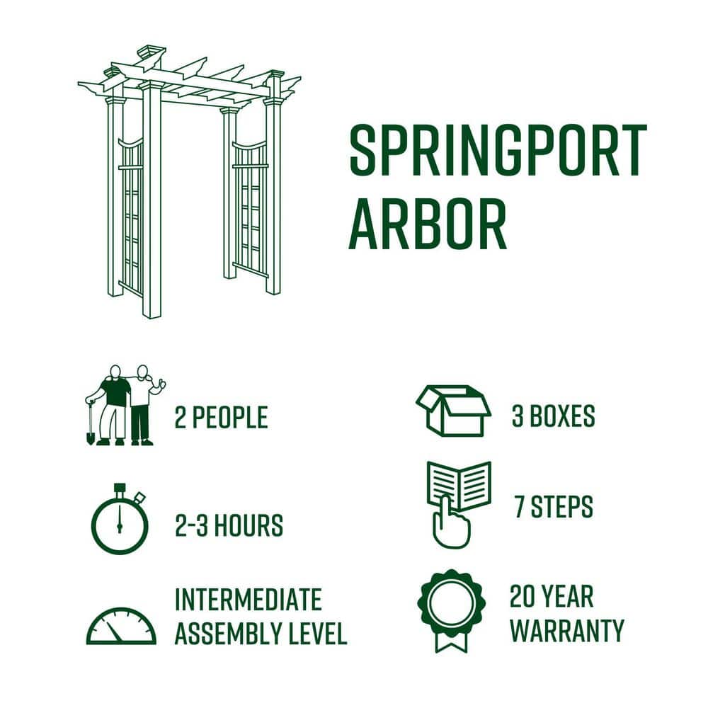 Springport White Vinyl Garden Arbor with Built-in Hooks