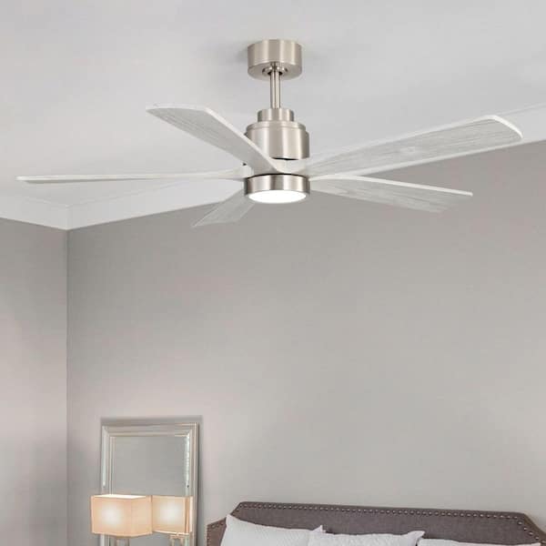 52 in. Indoor Brushed Nickel 6-Speeds Gray Downrod Mount Standard Ceiling Fan with 3-Colors Dimmable LED Light