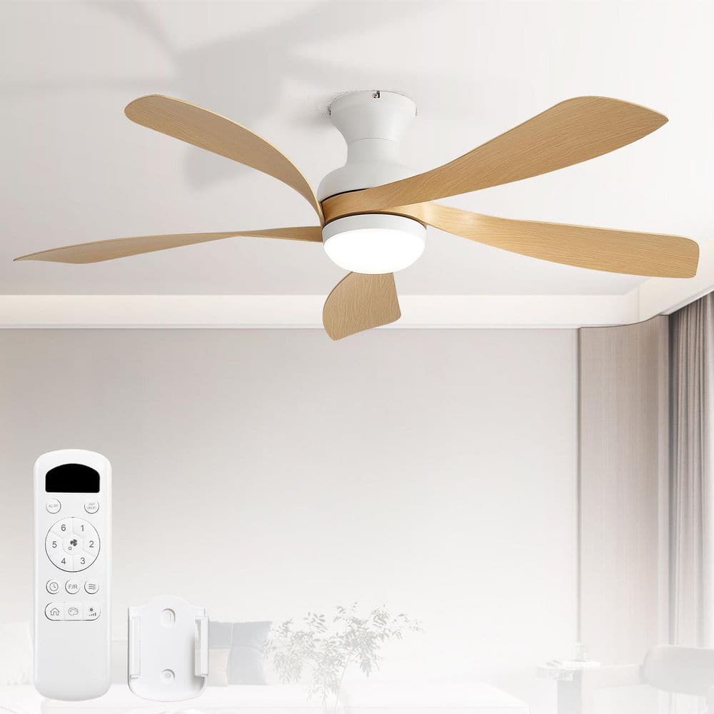 52 in. Indoor/Outdoor Standard Modern White and Beige Flush Mount Ceiling Fan with LED Light, Quiet DC Motor and Remote price history on PriceWatchPro