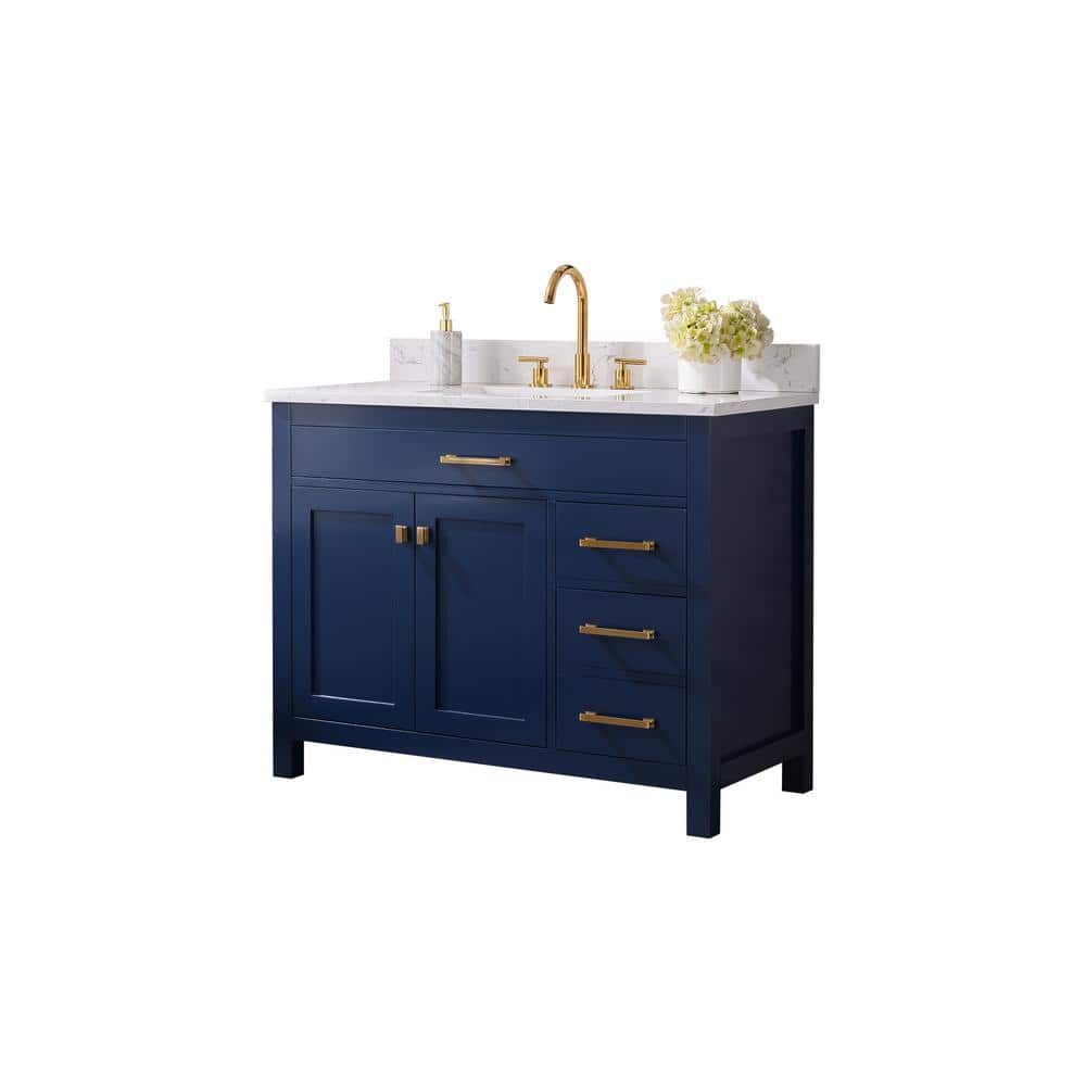 Navy Blue 42" Freestanding Solid Wood Bathroom Vanity