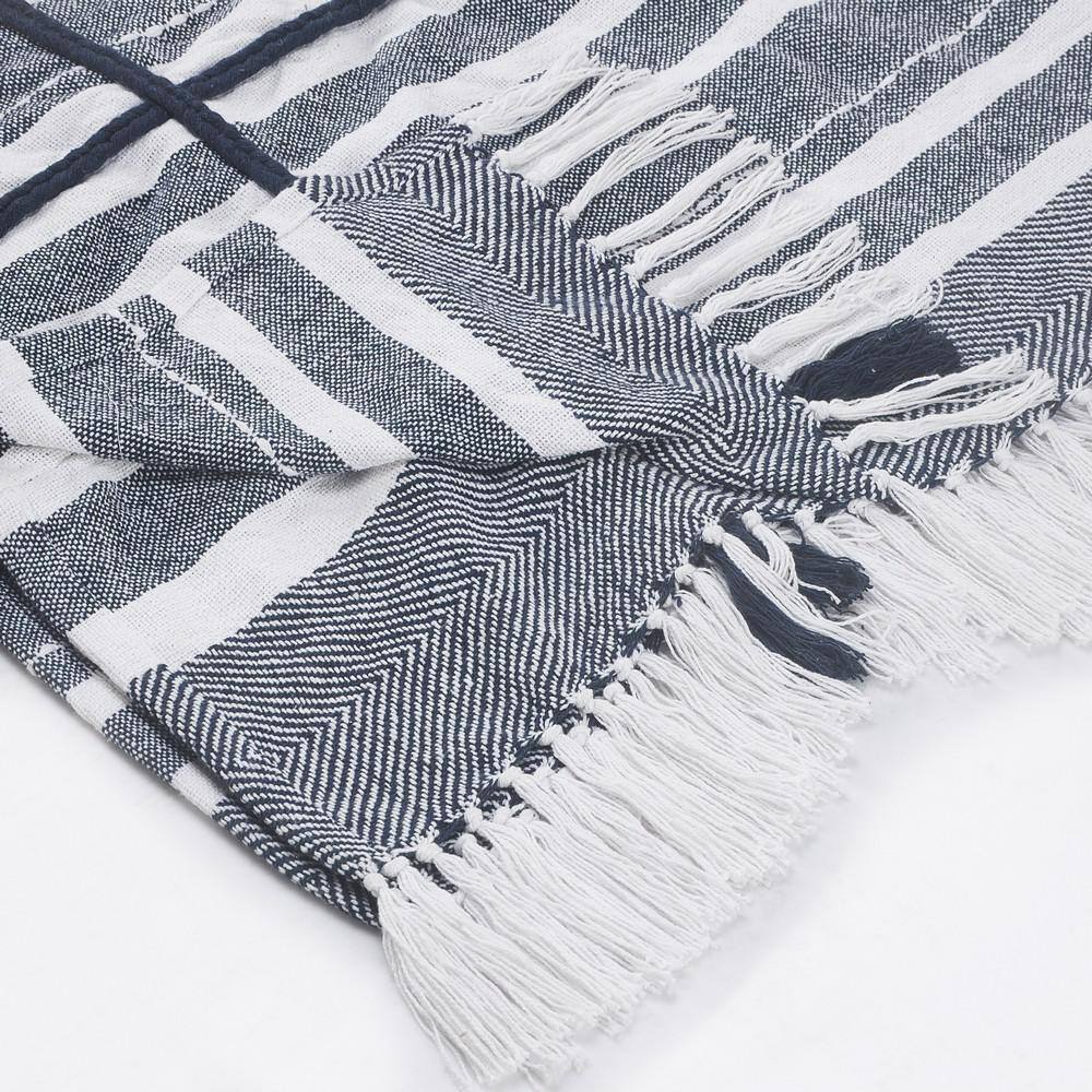 Blue & White Organic Cotton Striped Throw Blanket, 50" x 60"