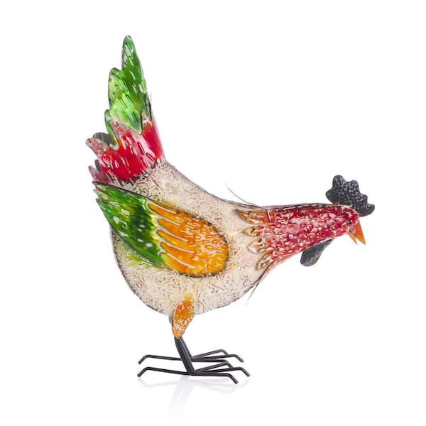 Alpine Corporation 21 in. H Indoor/Outdoor Metal Pecking Hen Decorative Garden Statue, Multicolor