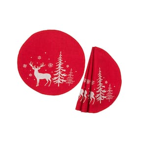 0.1 in. H x 16 in. W Round Deer in Snowing Forest Double Layer Christmas Placemat in Red (Set of 4)