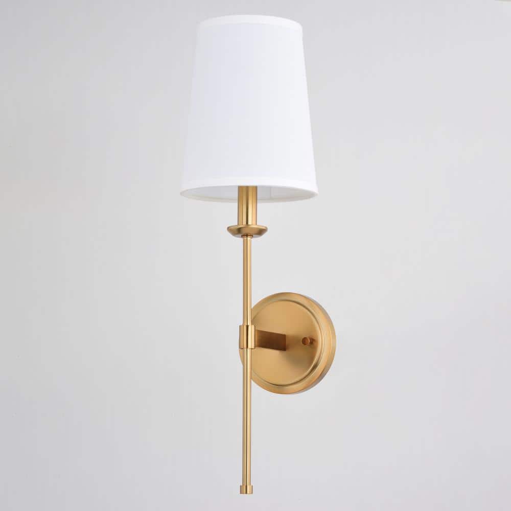 Camden Brass Gold Wall Sconce with White Linen Shade