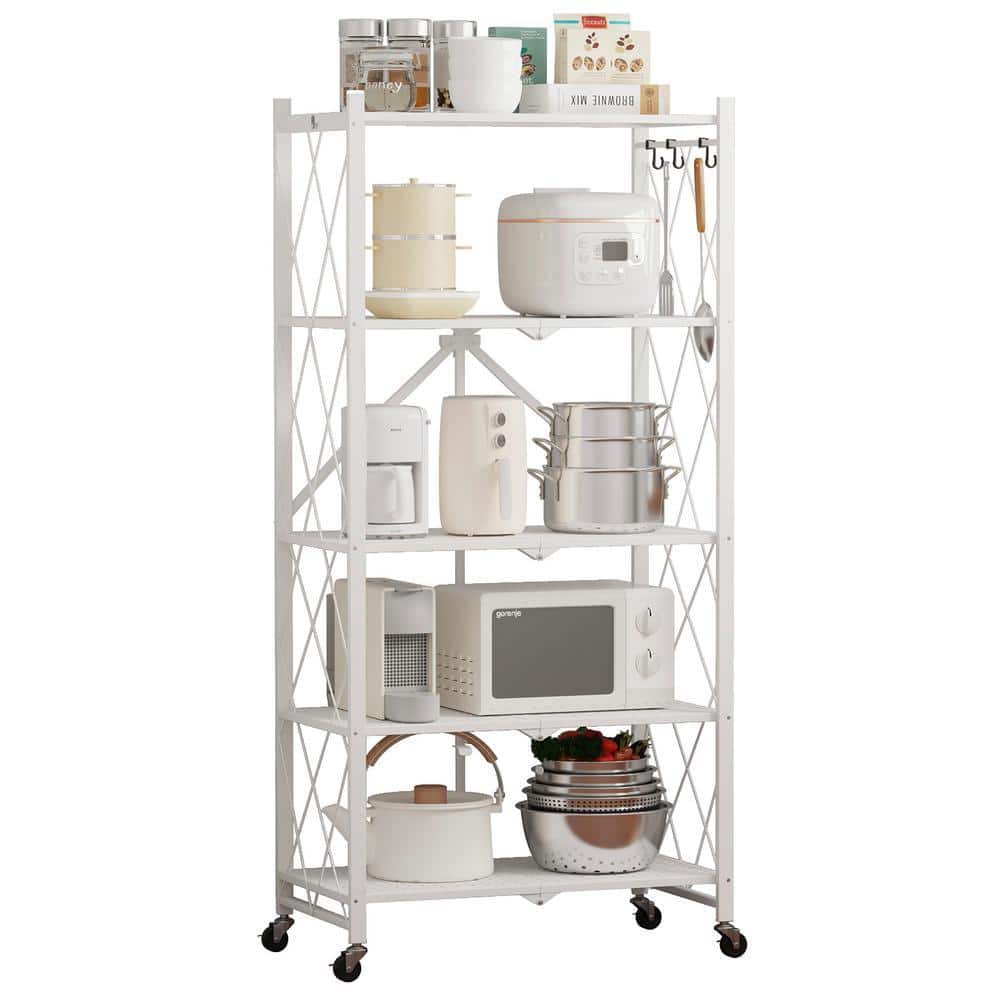 Bunpeony 5-Tier White Foldable Metal Rack Storage Shelving Unit