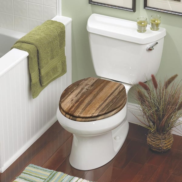 BATHROOM TOILET SEAT ROUND MARBLE WOOD STANDARD SIZE CLOSED LID 7 COLORS 