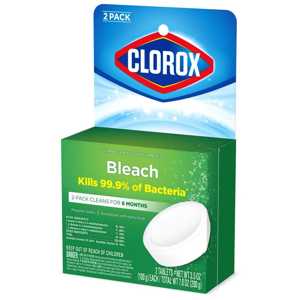 Clorox Ultra Clean Toilet Bowl Cleaners Tablets, 3.5 oz. Ready to Use, Bleach Disinfecting (2-Count)