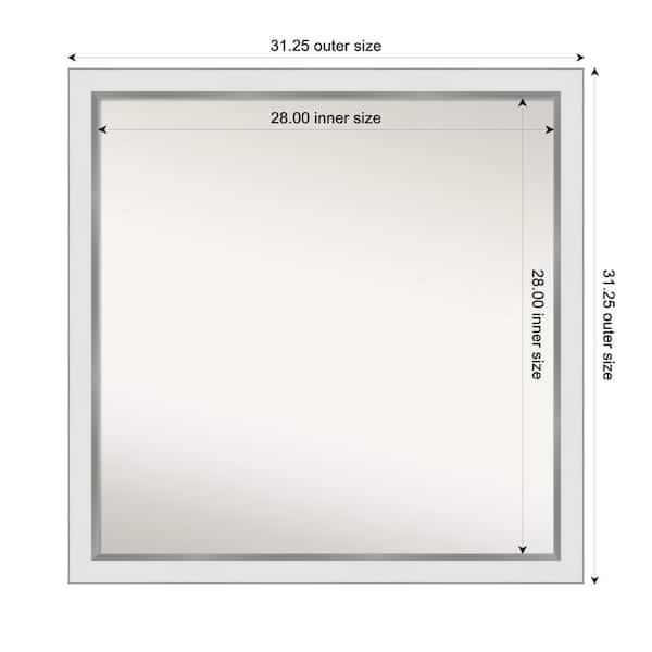 Amanti Art Medium Square Satin White Silver Casual Mirror (31 in. H x 31 in. W)