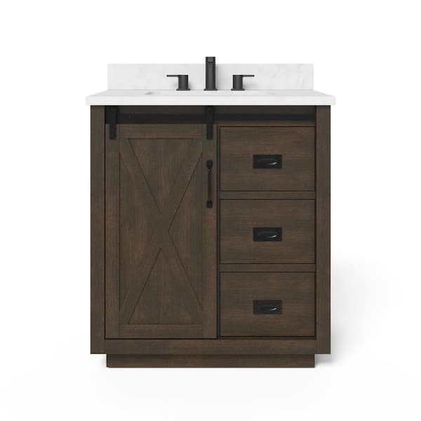 Home Decorators Collection Hawkley 30 In W X 21 In D Vanity In Java With Ceramic Vanity Top In White With White Basin Hdppr30v The Home Depot