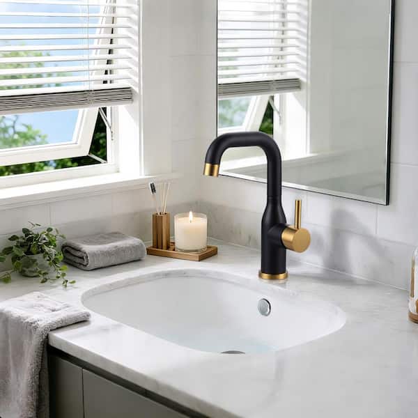 Single Handle Deck Mounted Bar Faucet Deckplate Not Included in Black and Gold