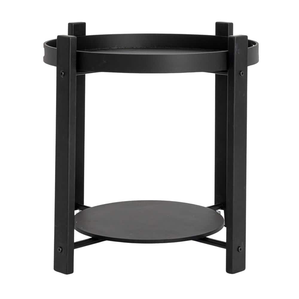 Round Black Fir Wood and Metal Tray Table